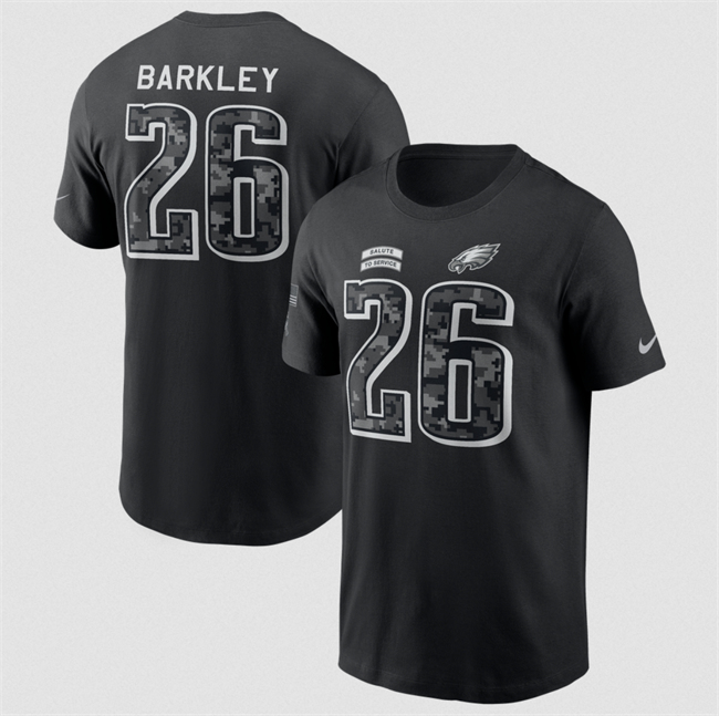 Men's Black Philadelphia Eagles #26 Saquon Barkley 2026 Salute to Service Name & Number T-Shirt